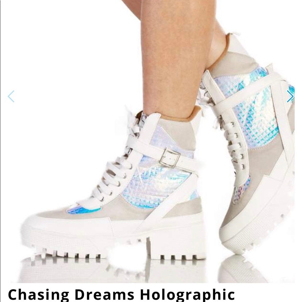 white rave holographic booties